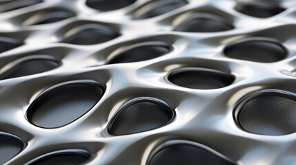 Intricate metallic patterns creating a futuristic mosaic, rendered in 3D with reflective surfaces