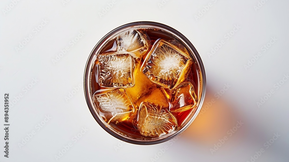 Aufkleber glass of ice coffee isolated on white background from top view : generative ai