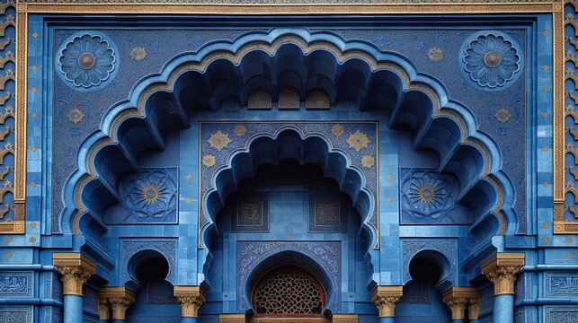  Intricate Blue Moroccan Archway with Golden Accents for Architectural Inspiration