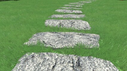 3d image of the landscape design of the home territory. Landscaping of the territory. Computer visualization of composite landscaping and landscaping solutions.