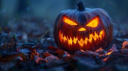 Glowing Jack-O-Lantern in the Forest