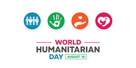 World Humanitarian Day. People, hand, bird and heart. Great for cards, banners, posters, social media and more.  White background.