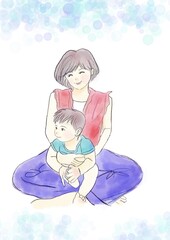 母親に座る赤ちゃんのイラスト