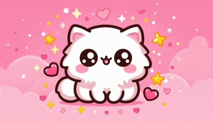 Fototapeta premium Adorable Kitty: Cute Cat on Pink Background