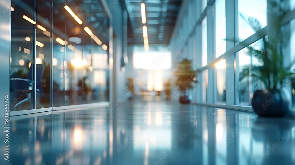 Aufkleber beautiful blurred background of a light modern office interior with panoramic windows and beautiful 