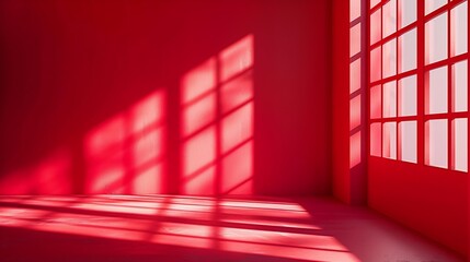 Obraz premium Abstract red studio background for product presentation Backdrop with shadows of window for display product : Generative AI