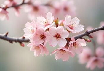 Naklejka premium Beautiful delicate pink and white flowers against a blue sky background. Macro photography of plants and flowers. Close-up of cherry blossoms on a beautiful, delicate background