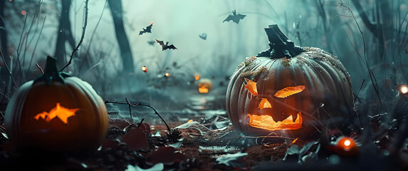 Anamorphic video halloween. Scary carved halloween pumpkin