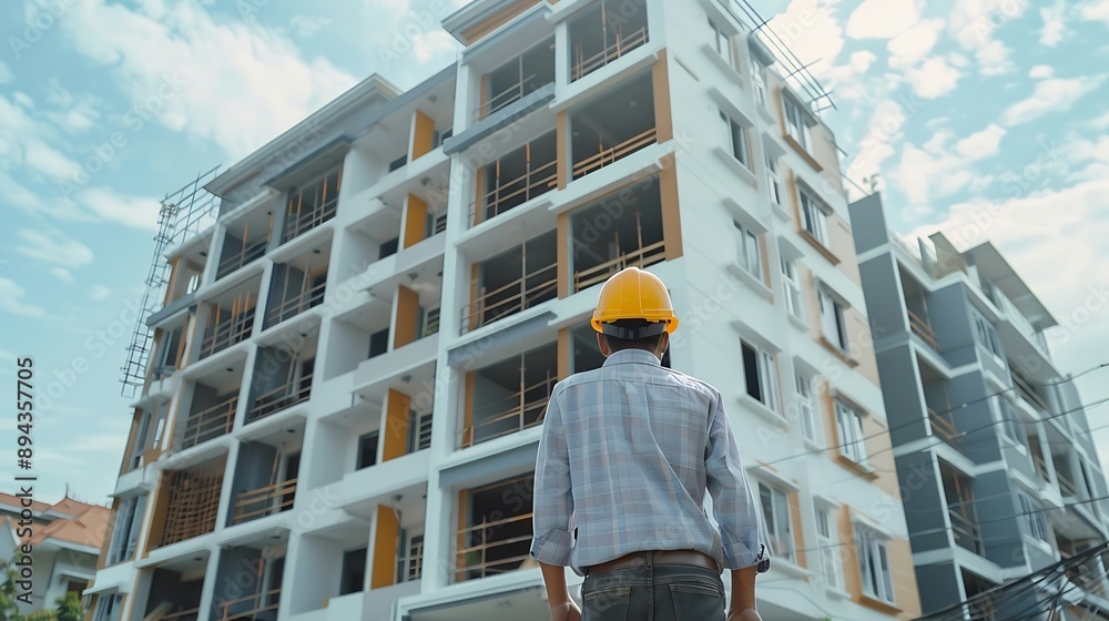 Poster inspector engineer and owner project is inspecting construction and quality assurance new house Engineers or architects or contactor work to build the house before handing it over to t : Generative AI