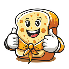 The white bread icon wears his favorite scarf with a happy face. Coloring illustration design.