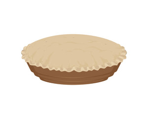 Vector design of a chocolate pie cake on an oval-shaped plate that has been baked