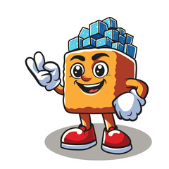 sugar cube with an identical sugar icon above his head with a smiling face. Colouring mascot sugar. 
