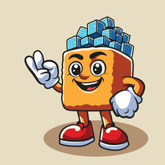sugar cube with an identical sugar icon above his head with a smiling face. Colouring design 

