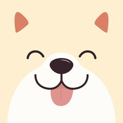 Dog face head icon. Sibu inu breed. Cute kawaii funny animal. Smiling eyes, nose. Pink tongue out. Sibu inu breed. Cartoon puppy character. Family friend. Love pets. Flat design Baby background Vector