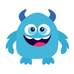 Fluffy monster standing. Happy Halloween. Cute blue monsters silhouette icon. Eyes, smiling face, wings hands. Cartoon kawaii funny baby character. Childish style. Flat design. White background Vector