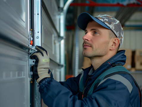Garage Door Technician Adjusting Track