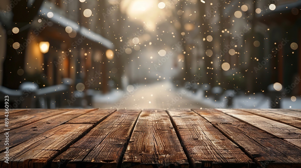 Poster the empty wooden brown table top with blur background of home room in winter exuberant image : gener
