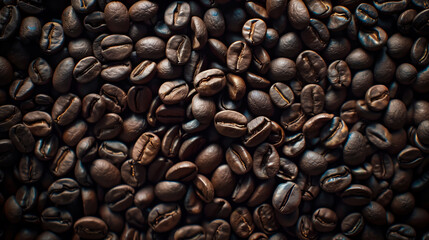 Naklejka premium Roasted Coffee Beans in a Closeup Shot with Natural Lighting