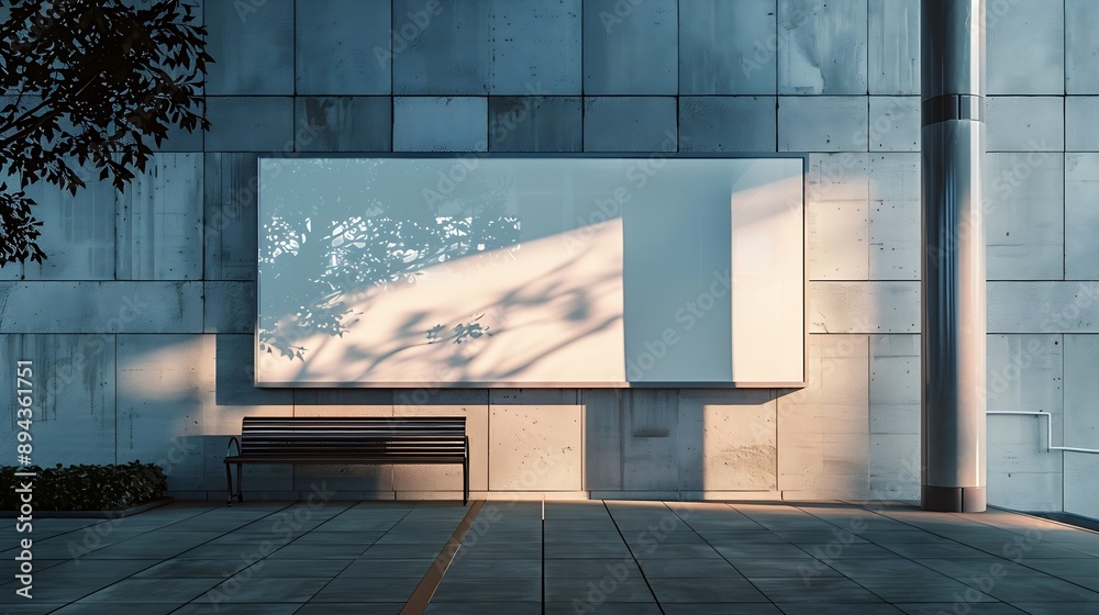 Poster billboard mockup on the wall of a building with an empty outdoor advertising screen : generative ai