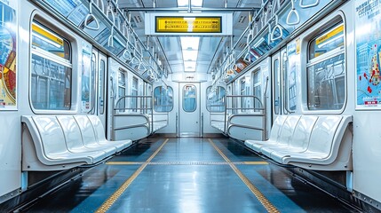 Advertising poster banner on the wall of a train car in the subway Free space Outdoor advertising in public transport subway car : Generative AI