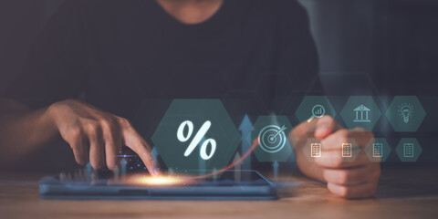 Naklejka premium concept interest rates and dividends ,investment growth percentage and interest on deposits ,increase in interest rates ,Retirement returns ,increase of business profits,finance and investment