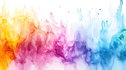 White banner background with watercolor rainbow design. watercolors with incredibly vivid colors. Paint gradients, fluids, splashes, sprays, and stains applied creatively. background that is abstract.