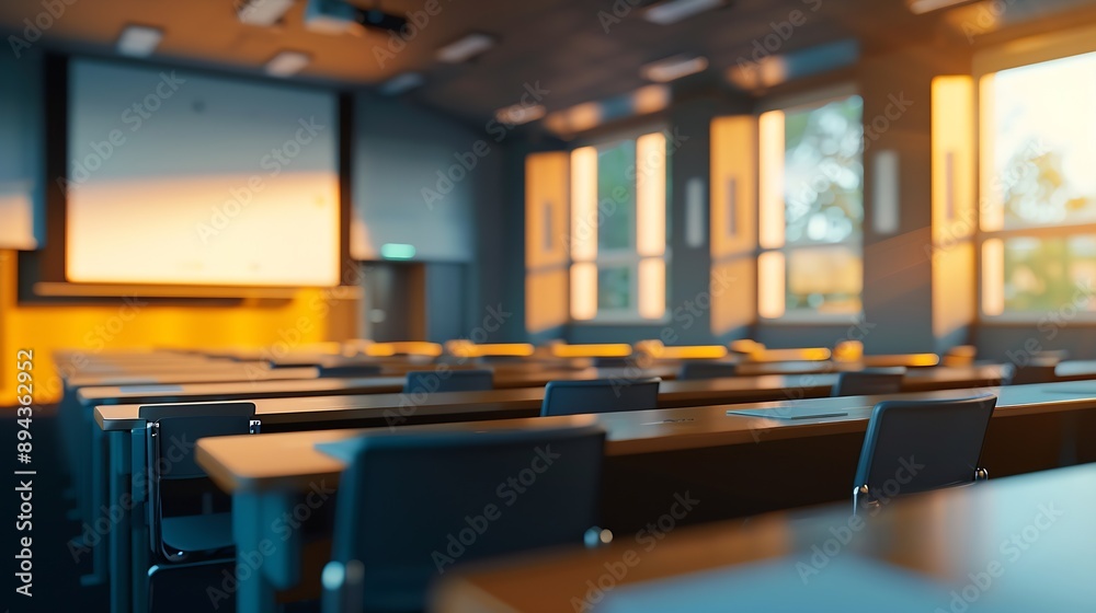 Leinwandbilder abstract blurred empty classroom or conference room with projector and screen light inside windowswa