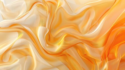 Obraz premium Tropical Summer Abstract Orange Silk Banner: Light Gold Wave Design, Luxury Gradient Fabric Card and Poster Template.