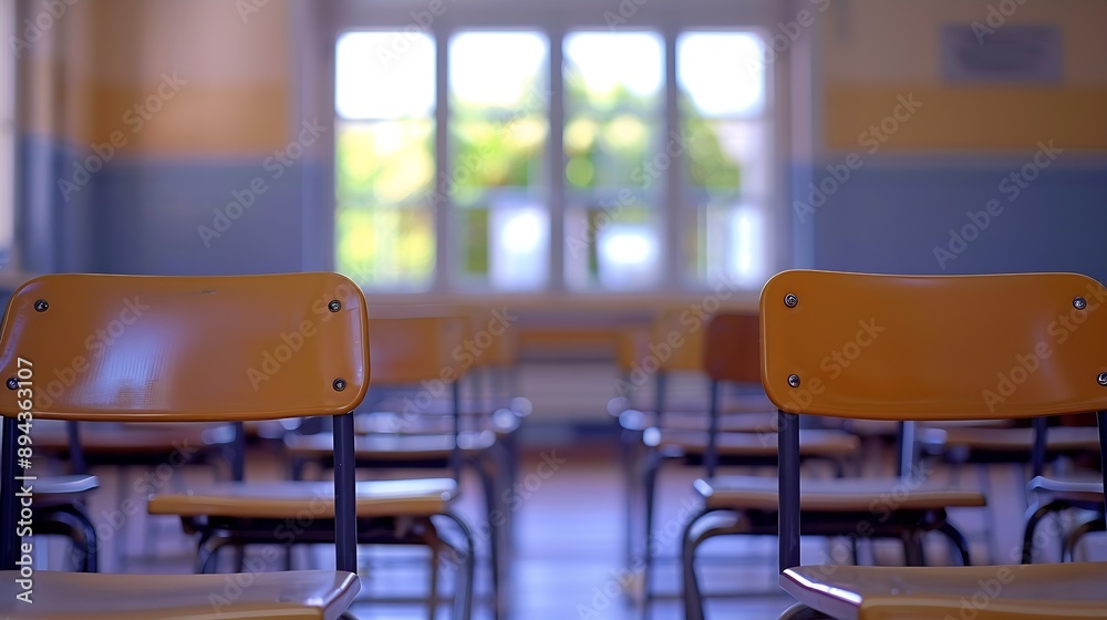 Poster Blurred background of half empty classroom : Generative AI