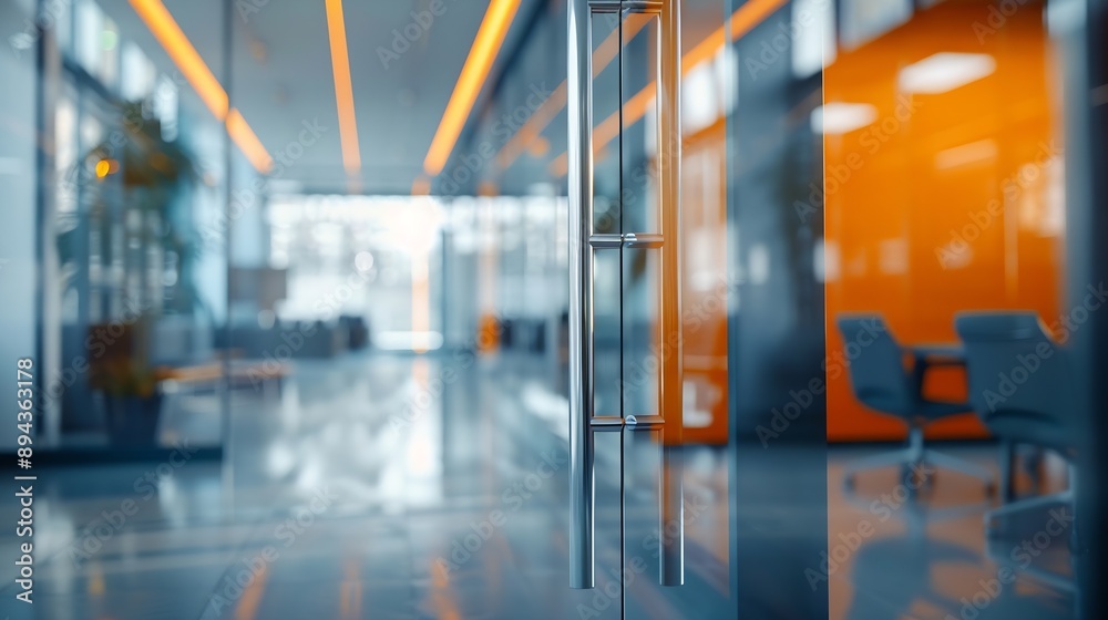 Aufkleber beautiful blurred background of a modern office interior in gray tones with panoramic windows glass 