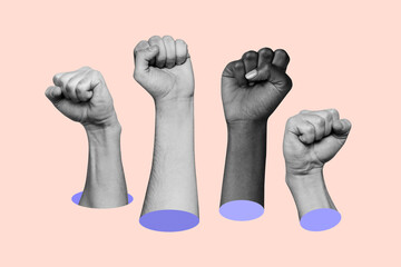 Composite collage image of fighting fists gesture protest demonstration fantasy billboard comics...