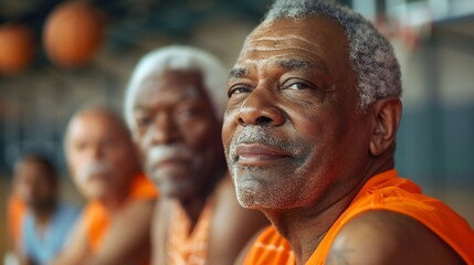 Fototapeta premium Group of senior men in indoor basketball gym : Generative AI
