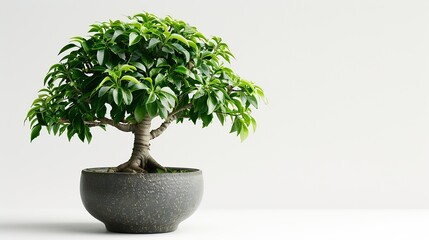 Fototapeta premium Dwarf umbrella tree in a pot on a white background : Generative AI