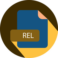 REL  File extension icon with black shadow circular icon