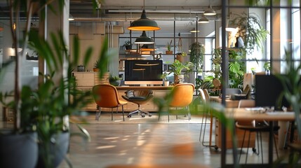 Photo of a modern office where programming digital marketing and web design projects are done Office with modern furniture and glass office : Generative AI