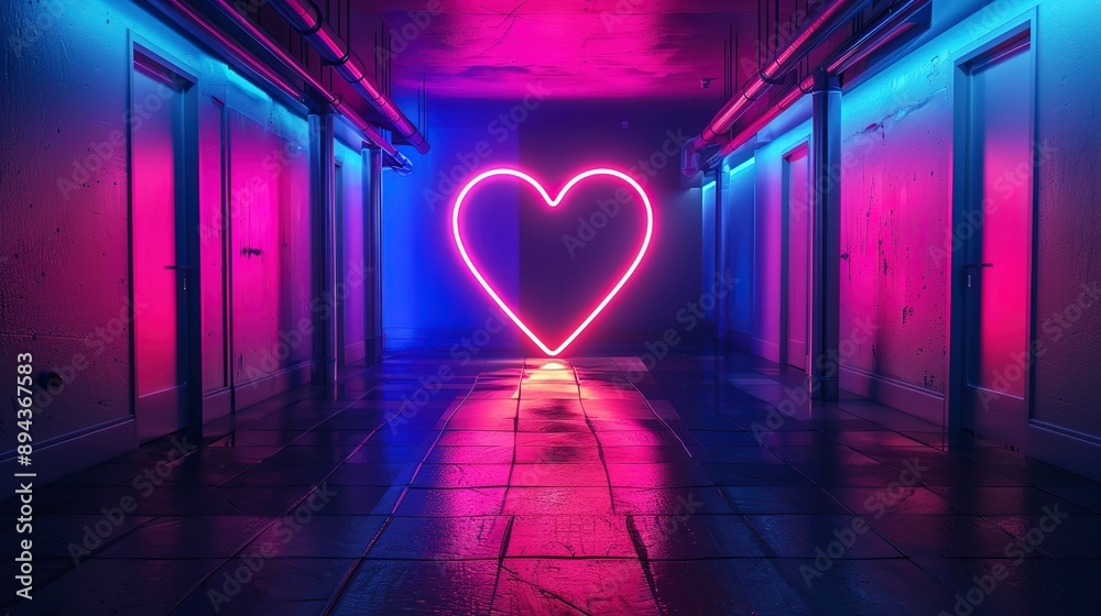 Canvas Prints A heart shaped neon light in the middle of a floor