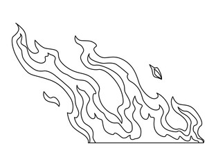 Fire flame line icon. Cartoon heat wildfire or bonfire, burn power fiery. Power light energy silhouette linear style. Campfire element in flat style