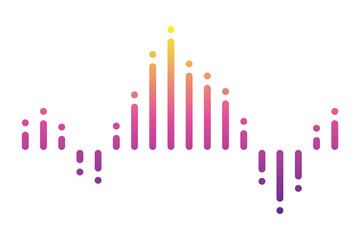 Color sound wave. Audio digital equalizer technology, musical pulse Illustration. Voice line waveform or volume level symbol. Curve radio wave