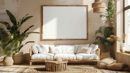 Simple modern mockup frame in living room interior
