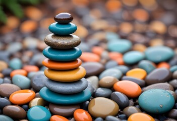 stack of colorful pebbles on a dark solid background

