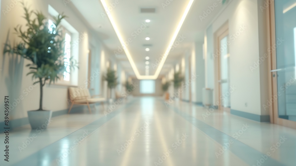 Leinwandbilder Blur background of corridor in clean hospital Blurred view of aisle in office with light floor Blurry lobby and waiting area in hotel Defocused empty area for event hall in shopping ma : Generative AI