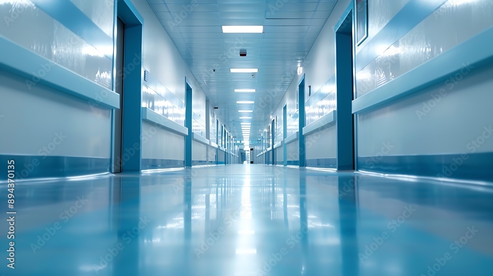Poster Blur abstract background of corridor in clean hospital Blurred view of aisle in office with light floor Blurry lobby and waiting area in hotel Defocused empty area for event hall in sh : Generative AI
