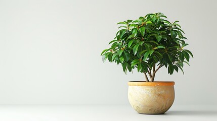 Dwarf umbrella tree in a pot on a white background : Generative AI