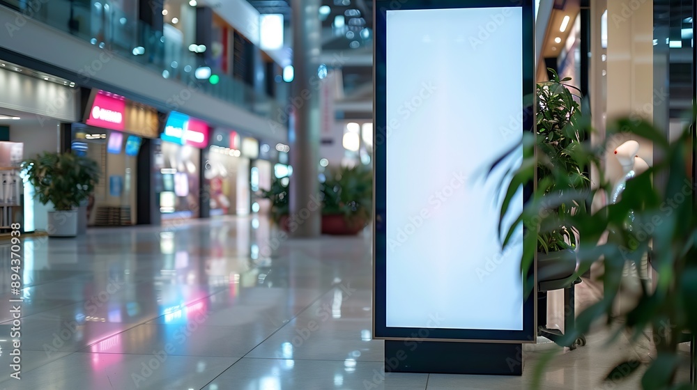 Fototapete advertising digital screen on pillar in shopping mall vertical ooh out of home poster display in ret