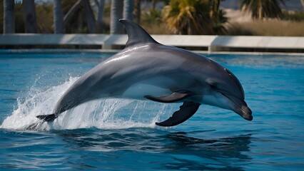 Dolphins making playful splashes as they swim together