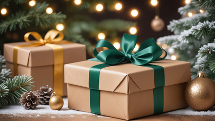 eco friendly gift box with christmas mood background