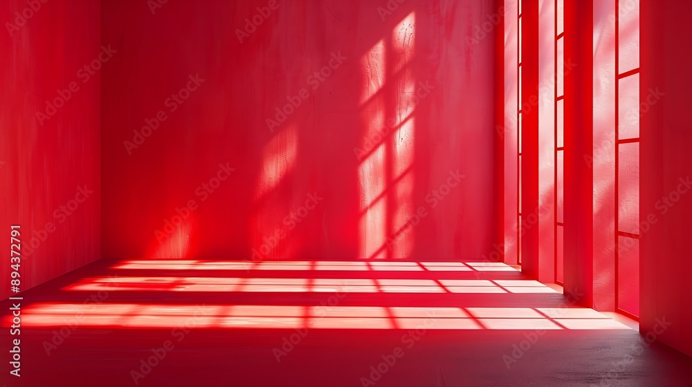 Aufkleber Abstract red studio background for product presentation Backdrop with shadows of window for display product : Generative AI