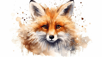 Fototapeta premium Cunning red fox, an eared predator, a wild beast in colored splashes of watercolor paints