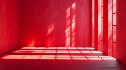 Abstract red studio background for product presentation Backdrop with shadows of window for display product : Generative AI