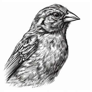 recommend clip art: Black and white Vintage engraved art of a canary portrait isolated on white background, ink sketch illustration, simple vector art design, highly detailed line art, high contrasty